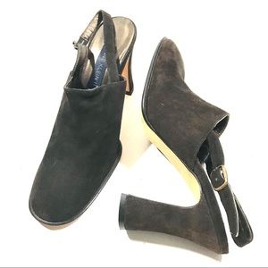 Y2K Anne Klein vintage brown leather sling back heels
